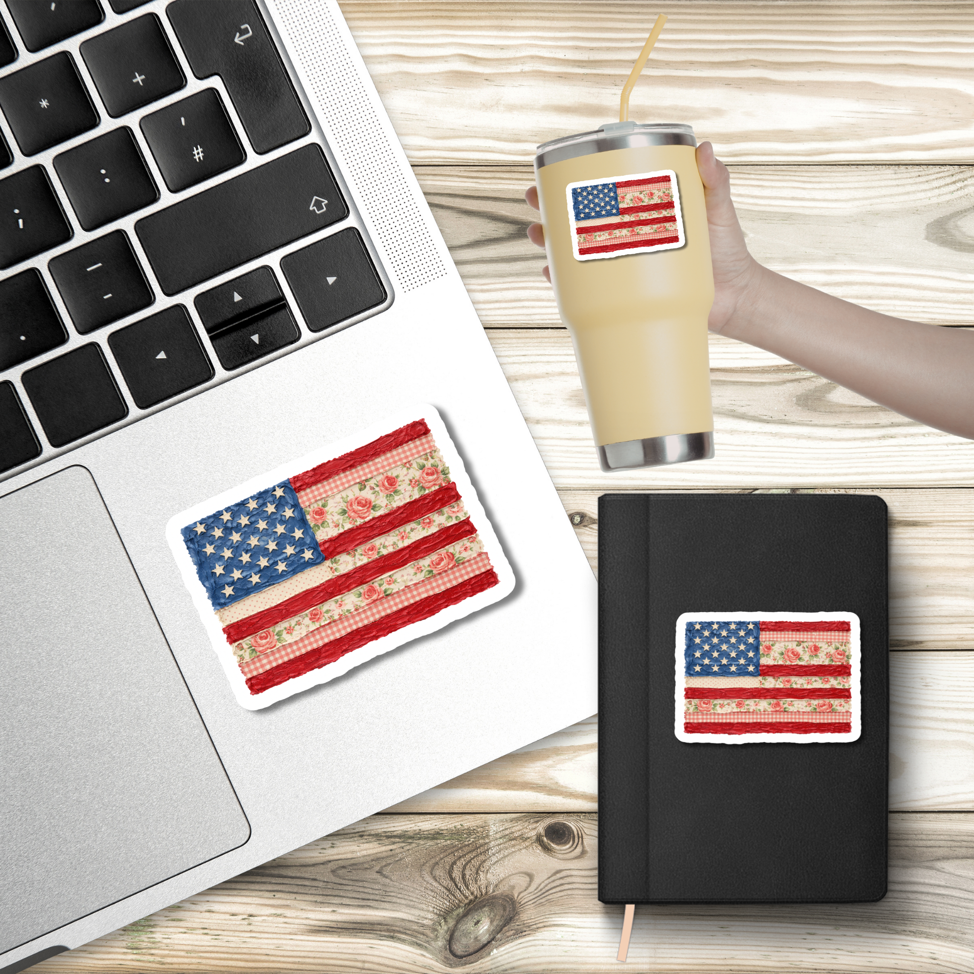 Floral American Flag - Sticker